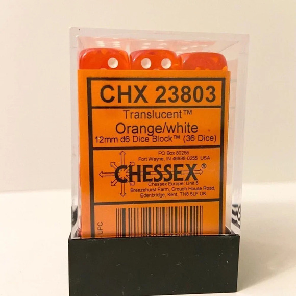 Chessex 36 Dice Set Translucent  Orange White 12mm CHX 23803 - Picture 1 of 9